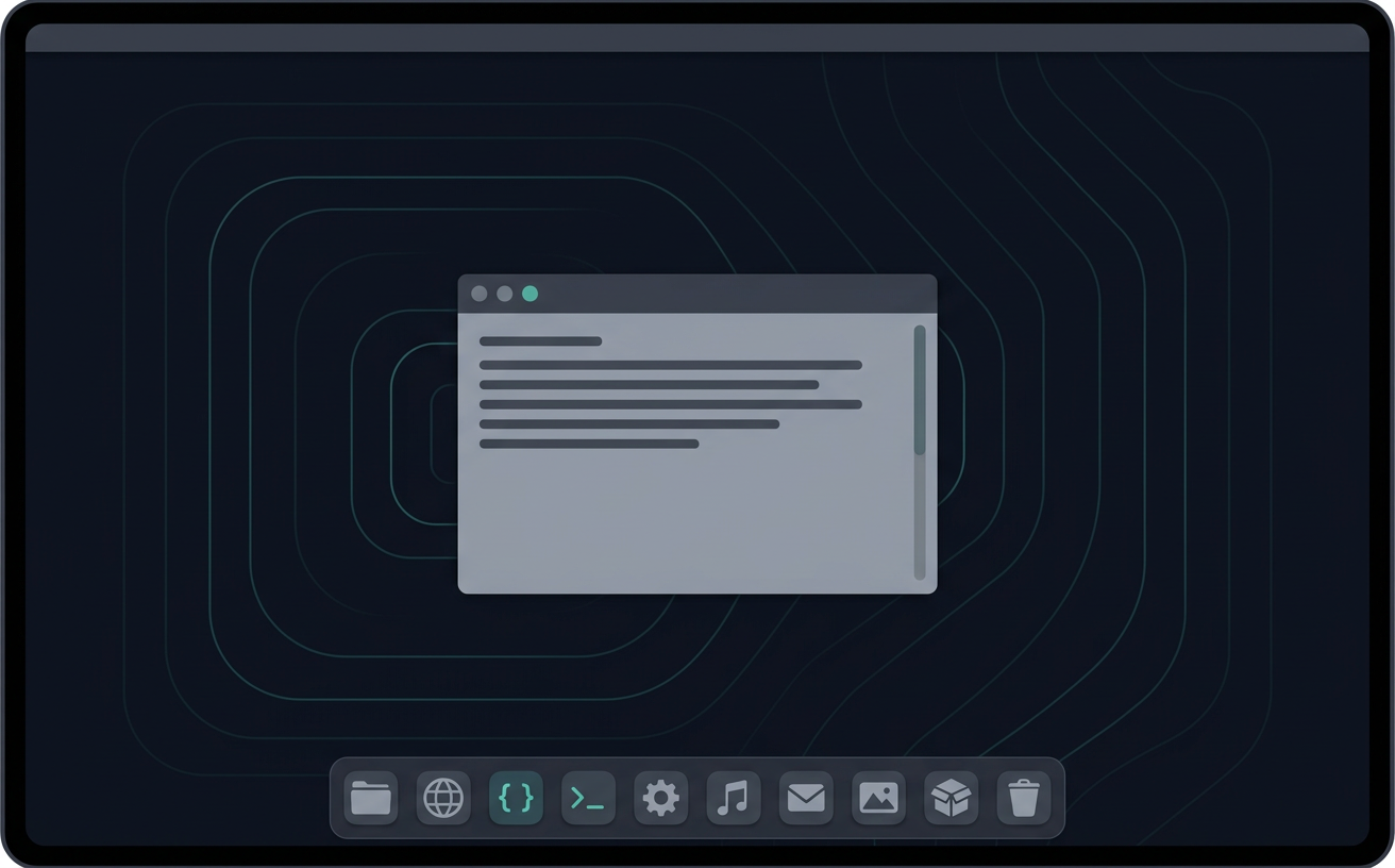 LocumView desktop arranged in a Mac-style layout with a top menu bar and centered dock (concept mockup).