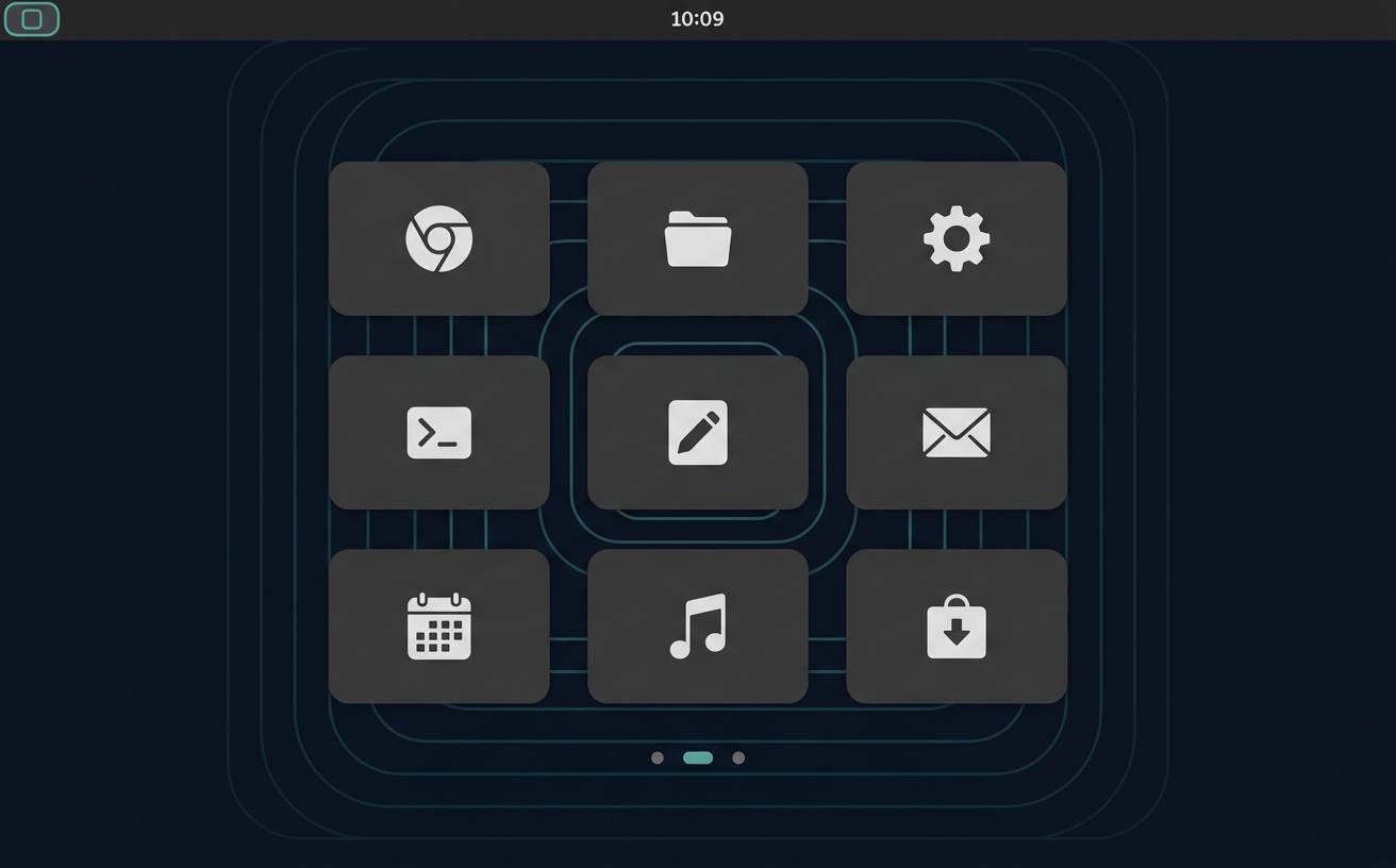 LocumView desktop in a standard GNOME-style layout with a minimal top bar (concept mockup).